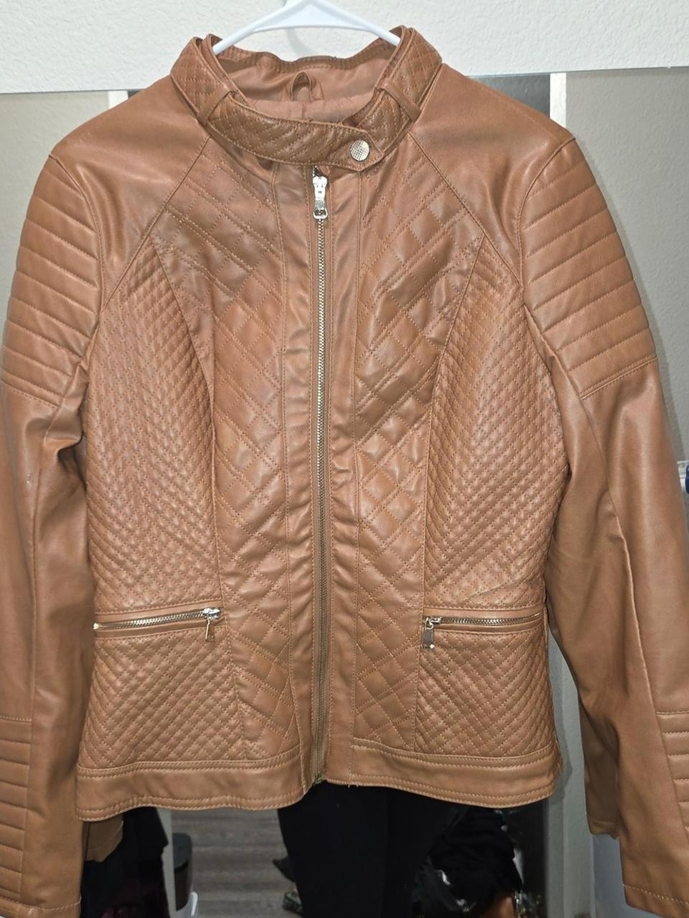 ERIKA Cavalini Quilted Faux Leather Jacket - Brown